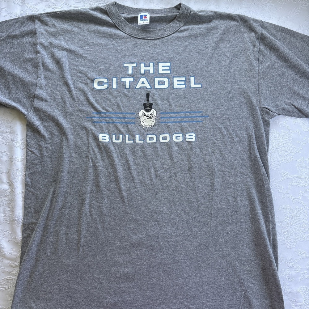 Vintage Russell Citadel Tshirt NCAA College Military‎ 90s Gray Blue Size Large